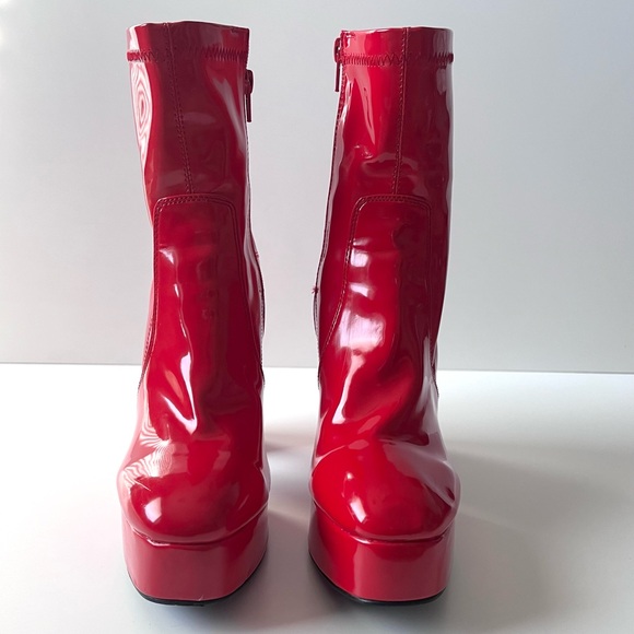 Dolls Kill Sugar Thrillz Red Patent Platform Booties Boots Shoes size 10 - Picture 2 of 14